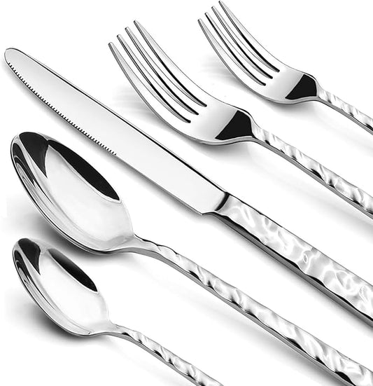 60 Piece Silverware Set for 12, Food-Grade Stainless Steel Utensils Set,Wave Style Design & Mirror Polished - Dishwasher Safe