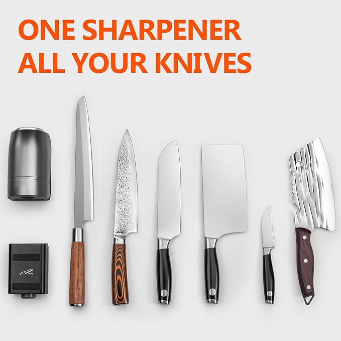 Longzon ZForge V2 Electric Rolling Knife Sharpener Adjustable 10°–25° Magnetic Angles, Fast & Easy Sharpening Kit with 4-Stage Diamonds & Ceramic Discs and 3000mAh Battery for All Kitchen Knife Sets