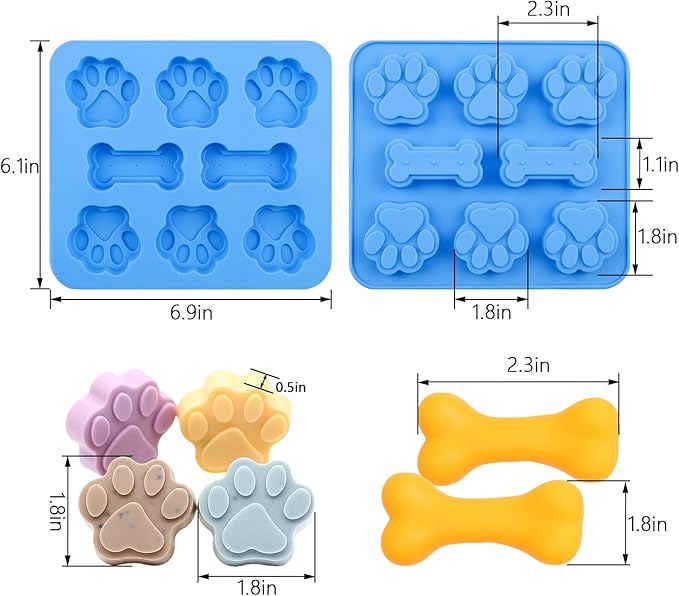 Paw Print Mold Dog Treat Mold Bone Silicone Molds 3 Pcs Dog Treat Molds for Baking Dogs Paw Puppy Treat Ice Cube Trays Cookies Chocolate Candies