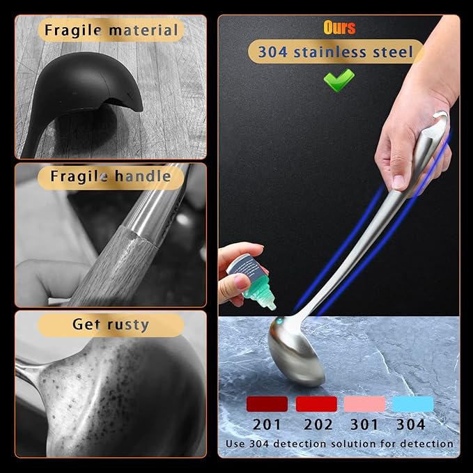 Kitchen Ladle, Matal Soup Ladle, Stainless Steel Big Spoon, white Hanging Hook, No rust, Dishwasher Safe, Gift for Family