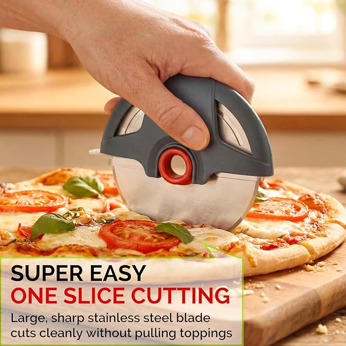 Pizza Cutter Wheel, 4.3" Large 304(18/8) Stainless Steel Blade, Reinforced Durable Pizza Slicer, Fully Detachable & Dishwasher Safe with Safety Protective Cover