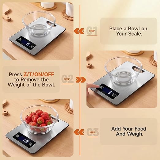 Digital Kitchen Scale & Food Weight Scale with Hang Loop, 11lb Baking Scale for Home and Kitchen, Precise Scales with Grams and Ounces, Stainless Steel (Silver)