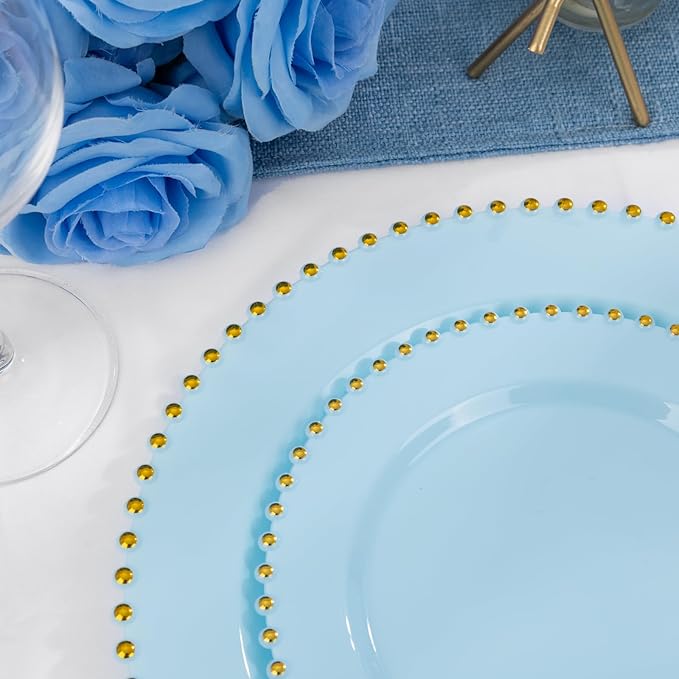 EI 60pcs Blue Plastic Plates,Dispoable Heavy Duty Plastic Plates with Gold Rim,Baby Blue 10" Dinner & 7" Dessert Plate,Fancy Elegant Plate for Party,Birthday,Afternoon Tea