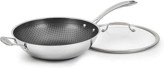 Cuisinart FusionPlus Hybrid Nonstick Stainless Steel Cookware, 12-Inch Wok Pan with Cover and Helper, PFAS-Free PURELYSEAR Ceramic Technology, Scratch Proof, Cool Grip Handles, Dishwasher Safe