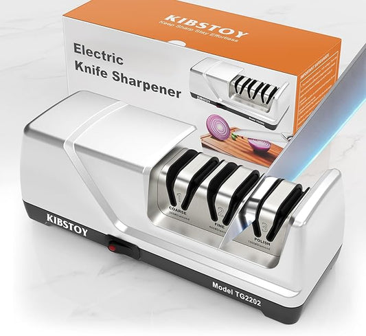 Professional 3-Stage Electric Knife Sharpener for Kitchen Knives, with 100-Percent Diamond Abrasive 15° Precision Angle Guide Quickly Sharpening, Polish Blades/Repairing/Restoring