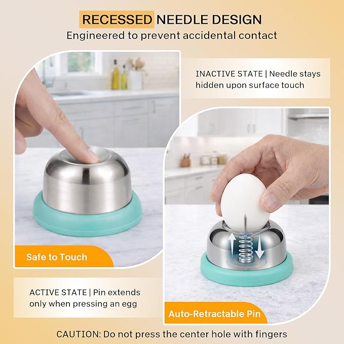 Egg Piercer for Hard Boiled Eggs, Stainless Steel Egg Poker with Retractable Safety Design, Egg Piercer Tool and Egg Punch for Raw Eggs, Anti-Rust Egg Pin, Blue