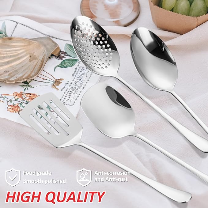 Stainless Steel Kitchen Utensils Set 11 Pcs Cooking Utensils Hostess Serving Heat Resistant Kitchen Essentials Metal Kitchen Gadgets Accessories,for Buffet,Wedding,Party Dishwasher Safe