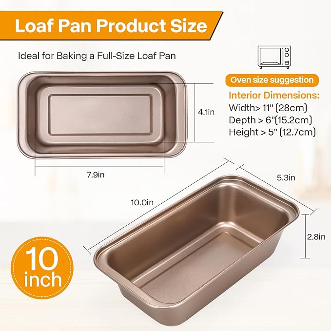 2pack Loaf Pan, 10inch Banana Bread Pan, Non-Stick Banana Bread Pan, Stackable Bread Pans for Homemade Bread, 10x5inch Small Bread Pans for Baking