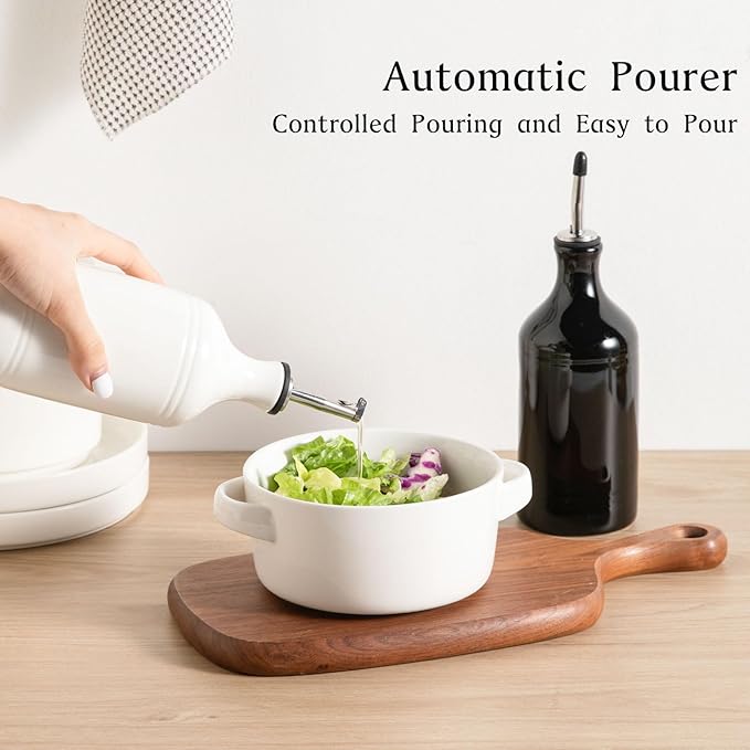 Sweejar Ceramic Olive Oil Dispenser Bottle Set, Opaque Oil Cruet Protects to Reduce Oxidation, Suitable For Storage Of Vinegar, Soy Sauce & Other Liquids,Pack of 2,15.5 Fl Oz（White Black）