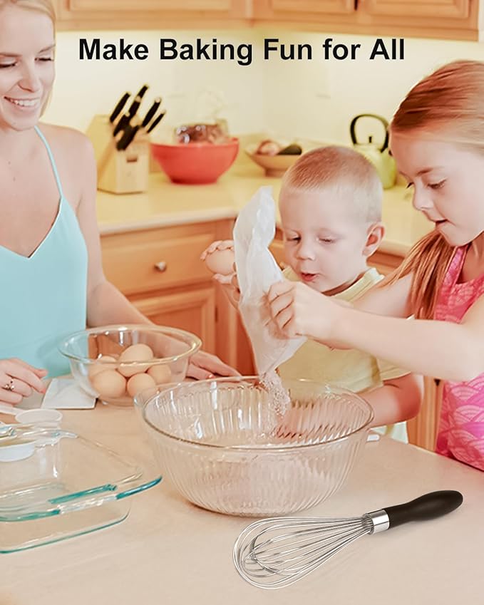 10 Inch Whisk, Sturdy Stainless Steel Wire Whisk with Non-Slip Grip - Dishwasher Safe & Rust Resistant Kitchen Tool for Cooking, Blending, Whisking & Mixing Batter