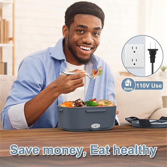 Electric Heated Lunch Box for Men/Women Home 80W Portable Food Warmer with 12V/24V/110V/220V Stainless Steel Leakproof Container for Work Travel Jobsite Camping Gift for Adults/Men/Woman