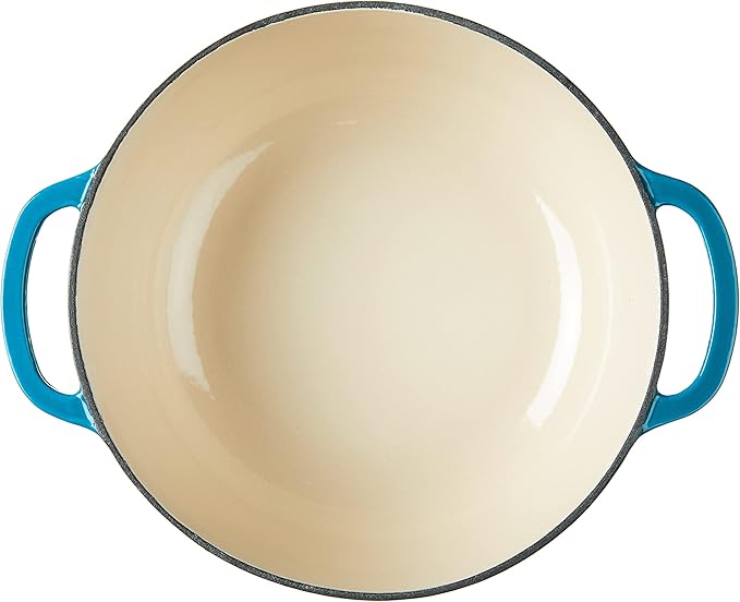 Lodge Essential Enamel Cast Iron Dutch Oven with Lid - Oven-Safe Enamel Cookware up to 500° F - Heat-Retaining Braising & Roasting Pot - Non-Toxic Cookware - 7.5 Quart, Blue