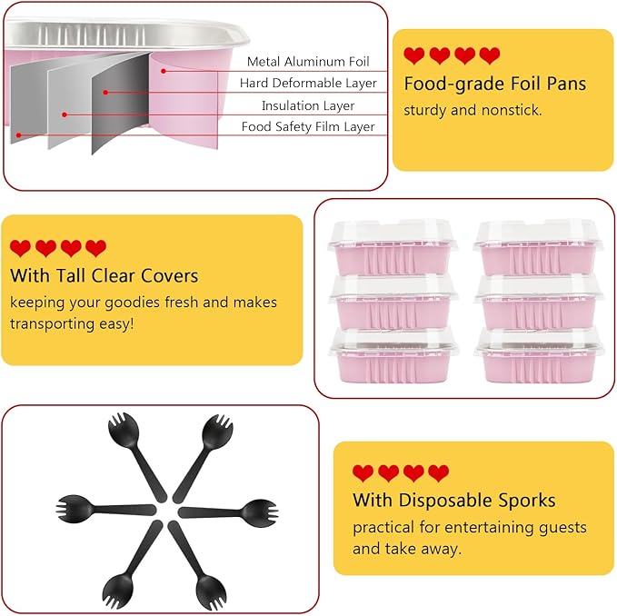 LNYZQUS 4” Mini Pie Tins Muffin Pans With Lids 40 Pack, 7.5oz Aluminum Foil Muffin Tins Individual Small Cake Pans Dishes,Disposable Ramekins Baking Cups Contaniers-Pink