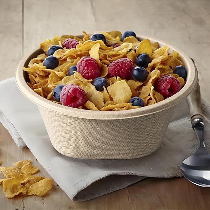 24 Oz Disposable Bowls, [100 Pack] Paper Bowls Disposable - Heavy Duty and Eco-friendly Sugarcane and Bamboo Bagasse Biodegradable Bowls for Cereal, Rice, French Fries - Convenient and Compostable