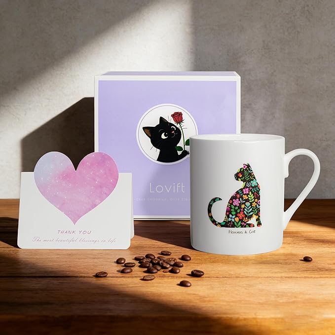 Cat Heat Color Changing Coffee Mug - 12 oz Ceramic Tea Cup - Cat Lover Gift for Women.
