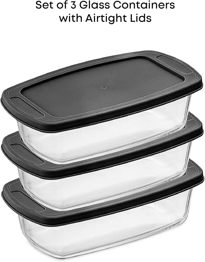 JoyJolt 3pc Loaf Pans for Baking Bread with Lids Baking Set. 1.9 Quart, Large Rectangular Baking Dish With Lid. Oven Pan, Banana Bread Pan, Lasagna Pan Deep with Lid, Bread Saver Container Airtight