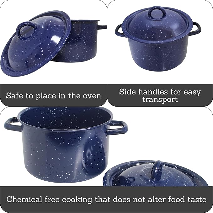 IMUSA USA Blue Enamel Stock Pot with Lid 12-Quart Speckled (C20666-10646W)