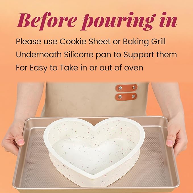 SJ 3P Silicone Heart Shaped Cake Pans, 6 Inch 8 Inch 10 Inch Nonstick Cake Pan, BPA Free Silicone Heart Cake Baking Mold for Oven Dishwasher Safe-Creamdot