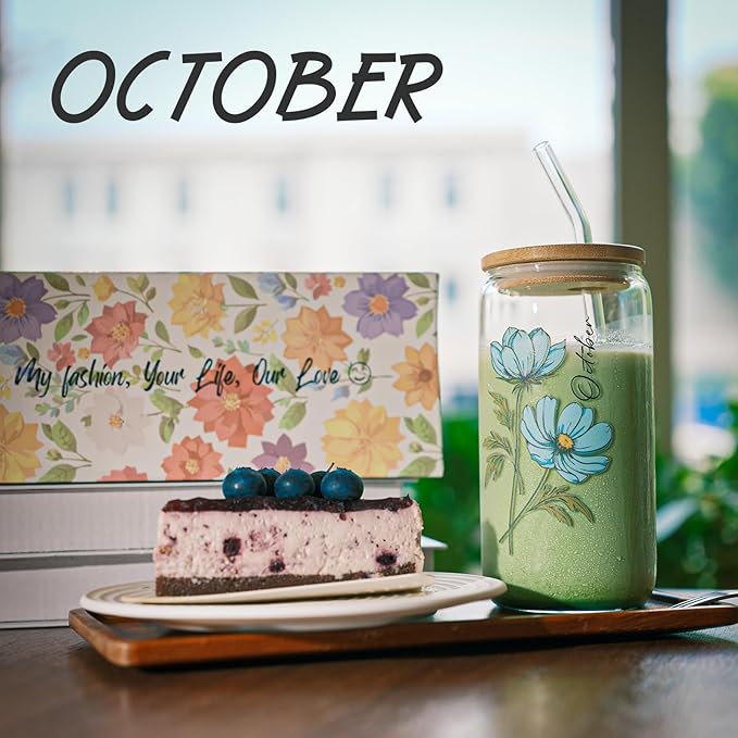Birth Month Flower Iced Coffee Glass Cup 16oz Custom Tumbler Birthday Gifts Personalized Gifts for Women, Teachers, Bridesmaids, Birthdays, Mom, Valentines