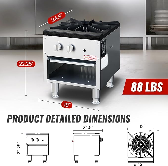 Commercial Gas Stove with Cabinet, 80,000 BTU Single Burner Stove Range, 18" Countertop Cooking Stockpot Range for Restaurant, kitchens & school, Stainless Steel Gas Hot Plate