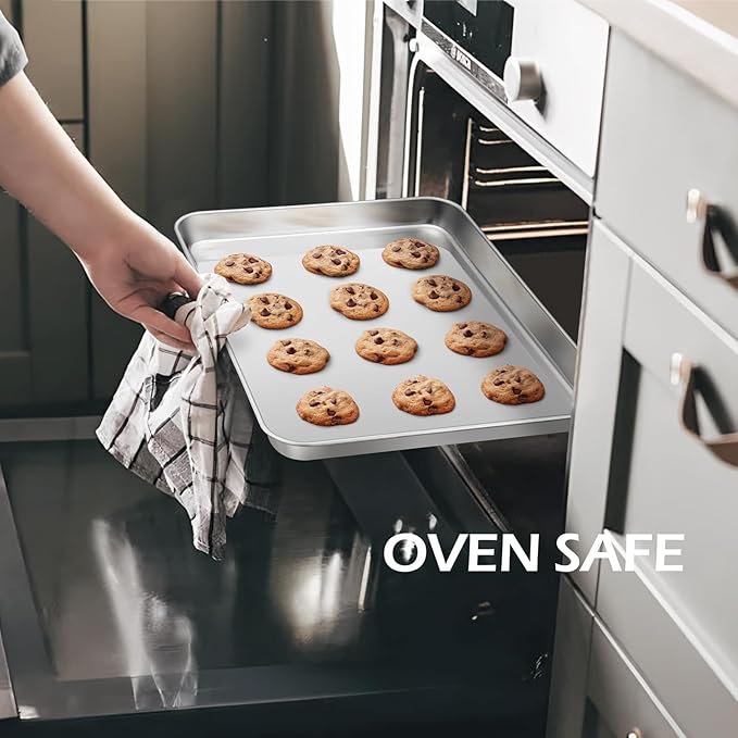 Stainless Steel Baking Sheets Pan, Leonyo 2 Pack 16IN x 12IN Stainless Steel Cookies Sheets for Baking, 1IN Deep Metal Toaster Jelly Roll Pan Tray for Oven, Dishwasher Safe