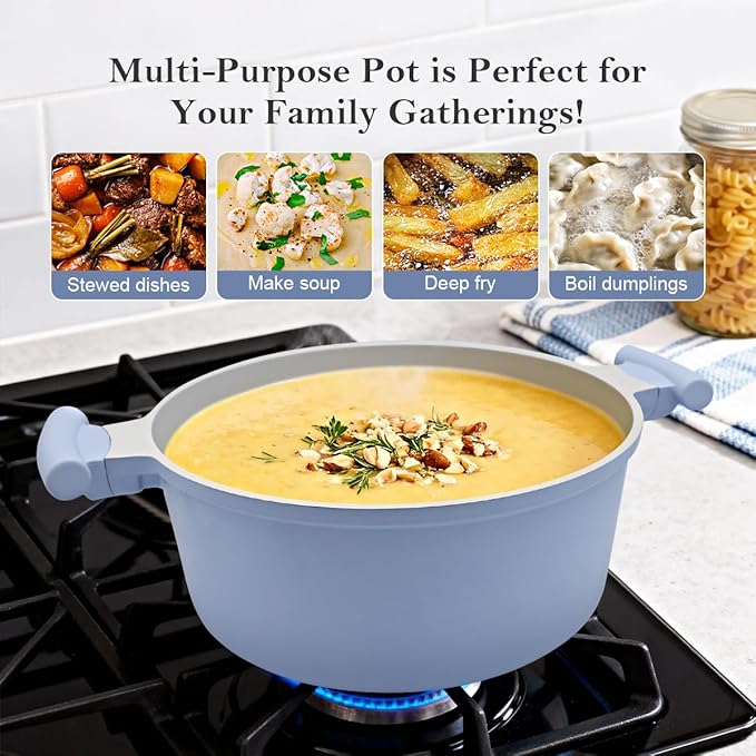 4.5 Quart Stock Pot with Lid, Non Stick Cooking Pot, Ceramic Soup Pot Nonstick, Induction Cookware for Pasta,Soup,Spaghetti, Stay-Cool Handle, Suitable for All Stoves, PFAS-Free, Blue