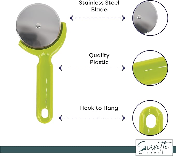 Stainless Steel Pizza Cutter - 7.75 inch Slicer for Pizzas, Pockets and More -Green Plastic Handle Pizza Cutter Wheel.