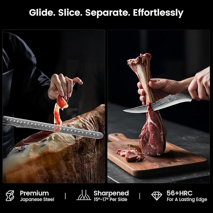 Brisket Slicing Knife Set, Carving and Boning Knife for Meat & Turkey Cutting, Japanese Style High Carbon Steel Kitchen Knives Set For Home & BBQ, Wood Ergonomic Full Tang Handle, Ideal Gift