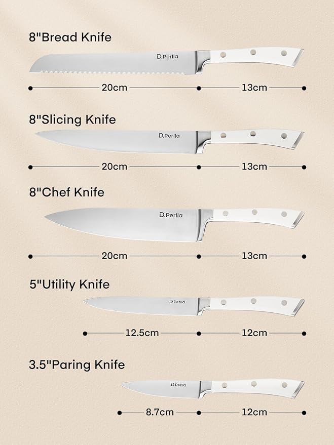 D.Perlla Knife Set with Wooden Block 6 Pieces Kitchen Knife Set, Knife Block Set with High Carbon German Stainless Steel, Sharp Knife Set with Wood Block
