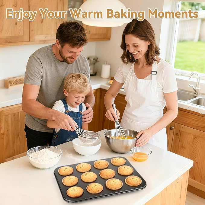 2 Pack Muffin Pan Set,12 Cup Nonstick Carbon Steel Cupcake Pan with 100 Liners,Standard Muffin Tin for Cupcakes and Baking Supplies