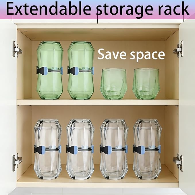 Coffee Mug Organizers and Storage,Extendable, automatically folding teacup and coffee cup organizer，Kitchen Cabinet Shelf Organizer-Cupboard and Pantry Organization, Save Space (4, Black)