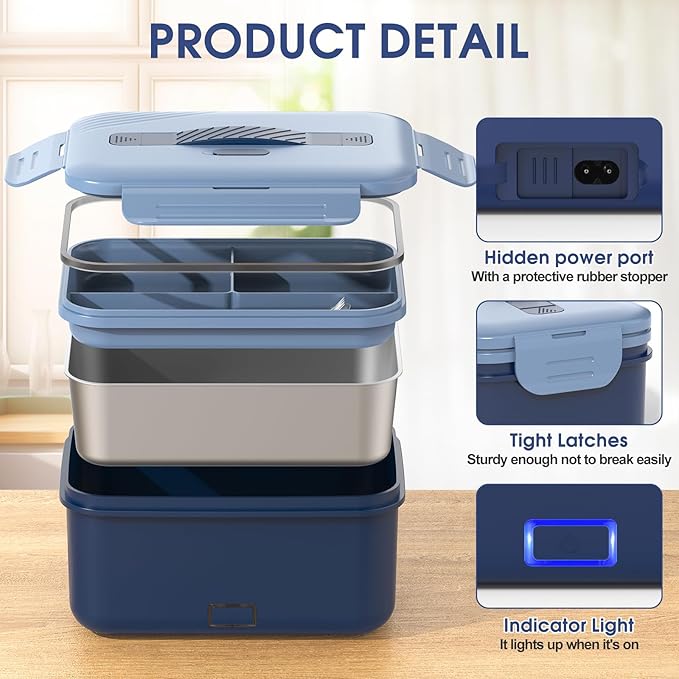 Electric Lunch Box Food Heater Upgrade 3 in 1 Portable Food Warmer 100W Leakproof Heated Lunch Box for Adults Car/Truck/Office with 1.8L SS Container Fork Spoon Carry Bag, 12V/24V/110V