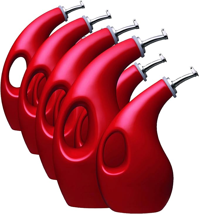 Rachael Ray Solid Glaze Ceramics EVOO Olive Oil Bottle Dispenser with Spout Set, 2 Piece, Red (Pack of 4)