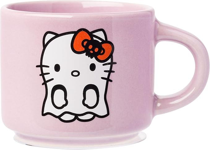 Silver Buffalo Sanrio Hello Kitty Halloween 4 Pack Stackable Ceramic Mug Set With Storage Rack, 3 Ounces