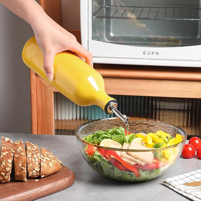 Sweejar Large Ceramic Olive Oil Dispenser Bottle, Opaque Oil Cruet Protects to Reduce Oxidation, Suitable for Storage Vinegar, Soy Sauce & Other Liquids, Pack of 1, 24 Fl Oz(Yellow)