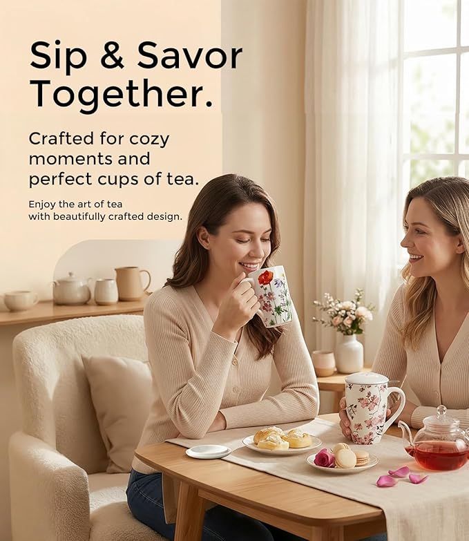 AmorArc Porcelain Tea Mug with Infuser and Lid – 18oz Loose Leaf Tea Cup with Handle, Gift for Tea Lovers (Men & Women)