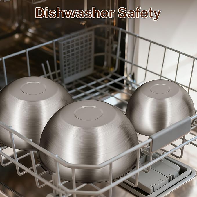 3-Piece Stainless Steel Mixing Bowls Set, 1.45, 2.22 & 3.38 Qt with Measurement Marks, Food Grade 304, Dishwasher Safe & Stackable for Baking, Tossing Salads, and Meal Prep for Your Kitchen