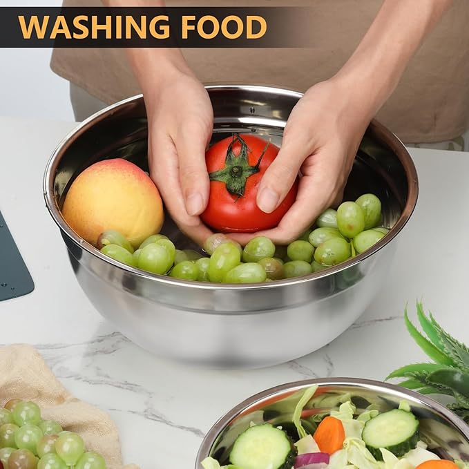 5 Piece Mixing Bowl Set - Mixing Bowls with Lid, Stainless Steel Mixing Bowls for Baking, Size 1.5, 2.1, 3.5, 4, 4.5QT, Baking Bowl for Food Preparation, Mixing and Serving Foods