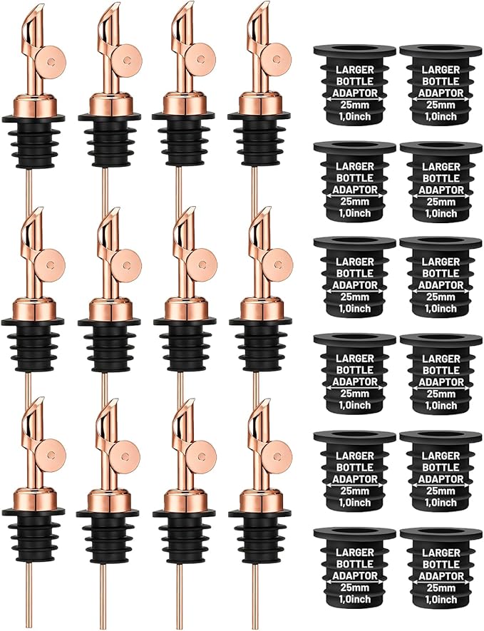12 Pack Olive Oil Pour Spout with Adapters, Oil Pourer for Olive Oil Dispenser Bottle, Easily Turn Your Bottles into Dispensers for Liquor, Vinegar, Oils, Syrup, Liquor Bottle Pourers, Rose Gold