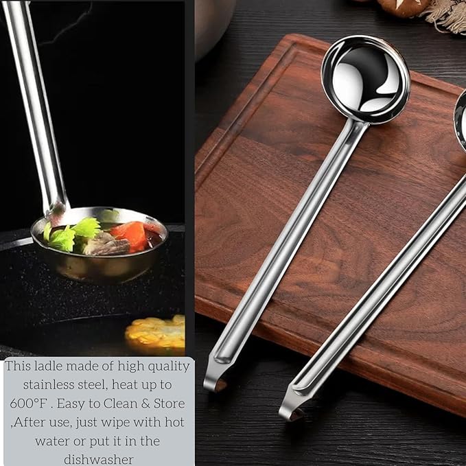 Stainless Steel Ladle 3 & 2-Ounce 2PC, Metal Kitchen Soup Ladle Spoon 12 inch & 10 inch Cooking Utensil.
