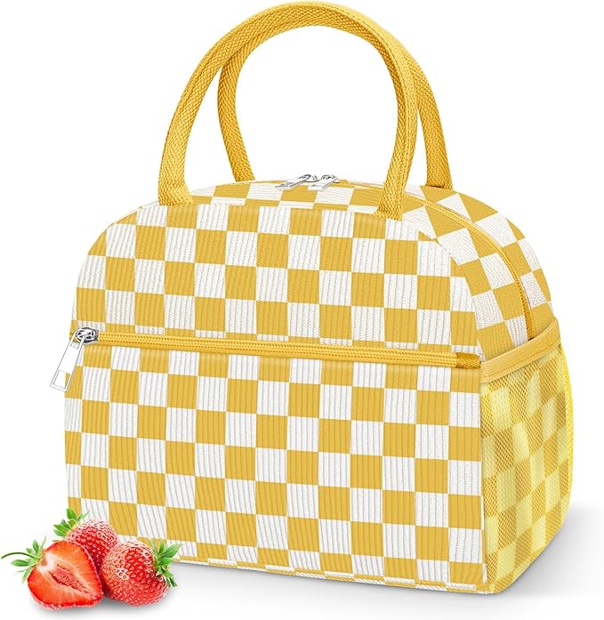 DALINDA Corduroy Lunch Box for Women,Insulated Lunch Bag Cute Cooler Tote Bag,Reusable 11L Large Capacity for Work Camping Picnic