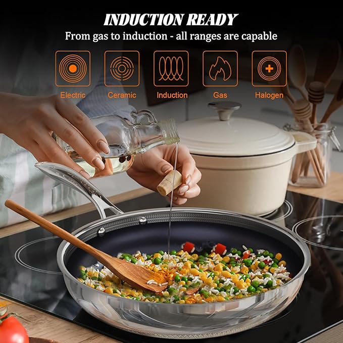 10" Hybrid Ceramic Nonstick Frying Pan, 3-Ply Stainless Steel Skillet, 2-Layer Coating, PFAS & PTFE Free, 9H Hardness & Corrosion Resistance, Dishwasher Safe, Induction Compatible-Blue