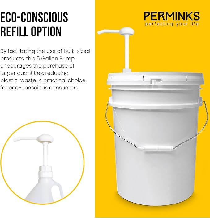 5 Gallon Pump Dispenser - Pump for 5 Gallon Bucket, Jug, Bottle, Large Container - Great for Shampoo & Conditioner, Laundry Detergent, Snow Cone Syrup, Bleach Liquid, Oil & More (Pack of 6)