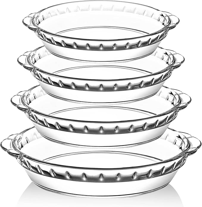 4 Packs Glass Pie Plates, MCIRCO Deep Pie Pans Set (7"/8"/9"/10"), Pie Baking Dishes with Handles for Baking and Serving, Clear