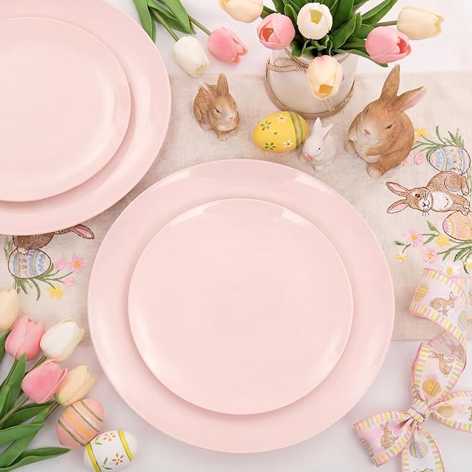KIRE 60PCS Pink Plastic Plates Disposable - Heavy Duty Pink Plates for Party - Include 30Pieces 10.25inch for Dinner and 30Pieces 7.5inch for Dessert Salad