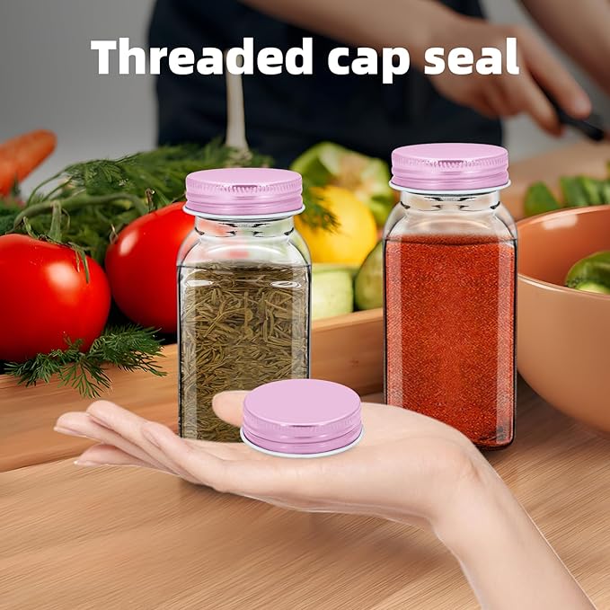 48 Pcs iron Jar Lids Lids for 4 oz and 6 oz Square Spice Jars Reusable Can Airtight Spice Storage Canning Lids for Nice Sealing Kitchen (Pink)