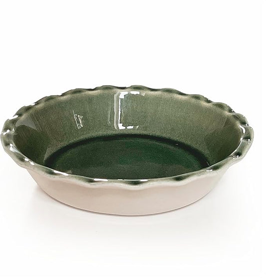 Emile Henry Made In France 175th ANNIVERSARY PIE DISH, GREEN/IVORY
