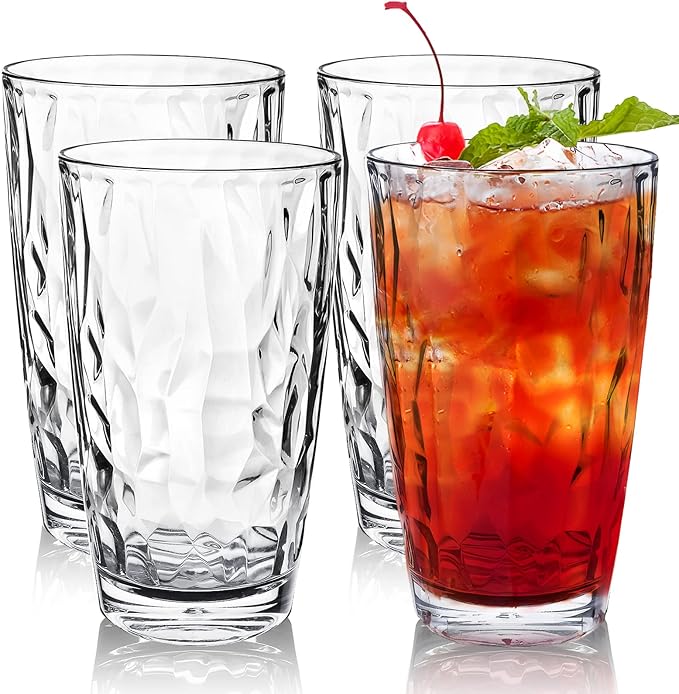 Top-spring 16-Ounce Clear Unbreakable Tumblers - Dishwasher Safe, Stackable Shatterproof Plastic Drinking Glasses Set of 4; BPA-free