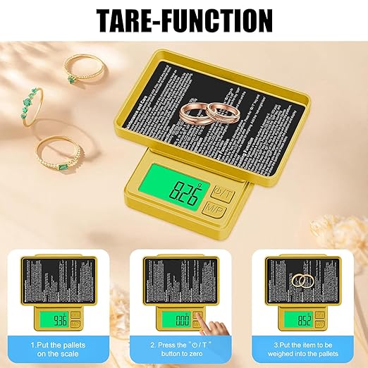 1000g x 0.01g Precision Gram Scale, Diyife Pocket Scale with Protective Cover, 7 Units, Backlit LCD, Tare Function, Digital Jewelry Scale for Gold, Gem, Battery Included, Gold