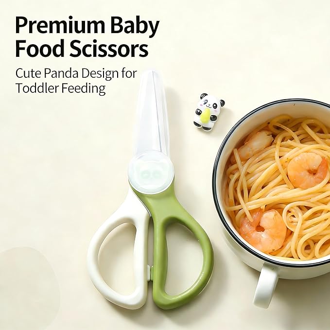 Baby Food Scissors Kicthen Shears,Kids Scissors Stainless Steel Scissors with Travel Storage Case - Ideal for Cutting Meat, Chicken, Vegetables, and Fruits - Green